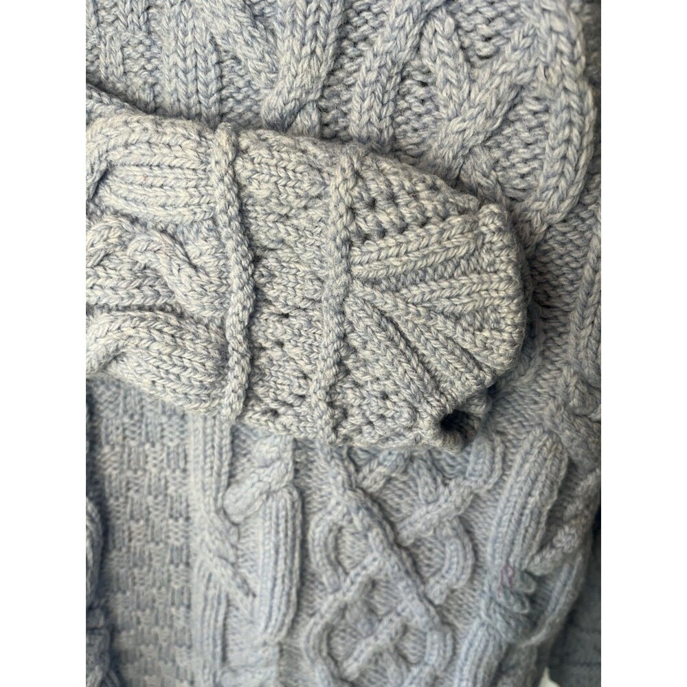 Aran Crafts Women’s Blue Sweater Merino Wool Ireland Cable Zip Hooded Sz Small - Picture 5 of 8